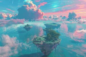An island with clouds and trees floating in the sky photo