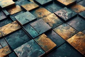 A close up of a wall with many different colored blocks photo