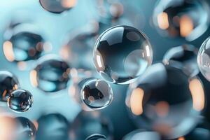 Many different types of bubbles are floating in the air photo