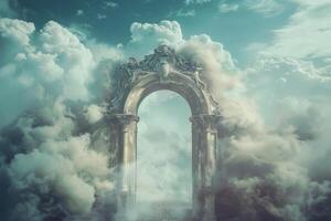 A gate in the clouds with a cloud in the background photo