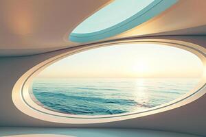 A view of the ocean through a circular window photo