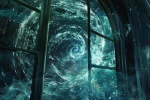 A window with a spiral in the background photo