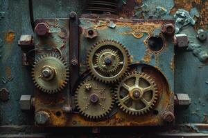 An old rusty machine with gears on it photo