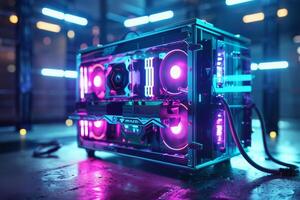 A computer case with neon lights on it photo
