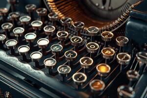 An old typewriter with many keys and a few letters photo