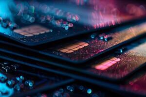 A stack of credit cards with glitter on them photo