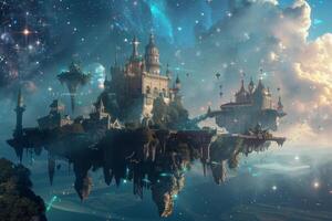 An image of a castle floating in the sky photo
