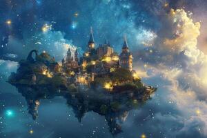 An image of a castle floating in the sky photo