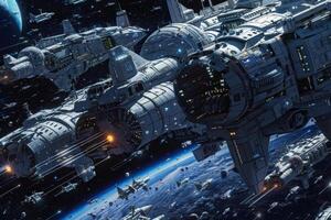 A sci - fi space ship in the middle of space photo