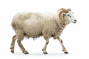 A ram is standing in front of a white background photo