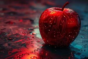 A red apple sitting on a circuit board photo