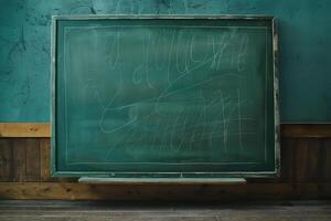 A blackboard with writing on it in an old room photo