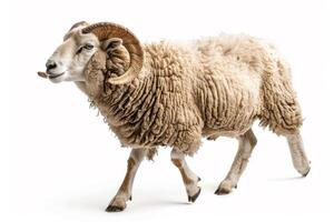 A ram is walking on a white background photo