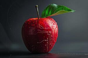 An apple with a circuit board on it photo