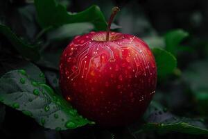 An apple with a circuit board design on it photo