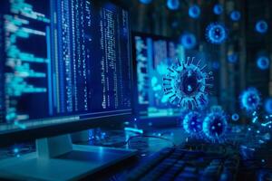 A computer screen with a virus on it photo