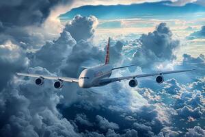 A large airplane flying through the clouds photo