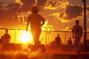A baseball player runs to first base during a baseball game photo