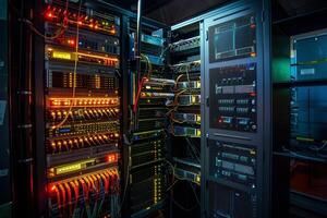 A server rack with many different types of equipment photo