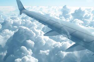 A view of a plane flying through the clouds photo