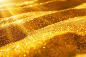 A golden sand dune with a sun shining on it photo