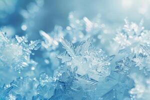 A close up of snowflakes with a blue background photo