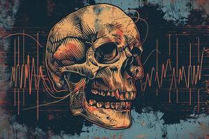 A skull with a smile on its face is on a dark background photo