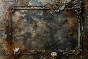 A frame with skulls and bones on it photo