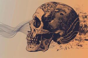 A skull with a wave in the background photo