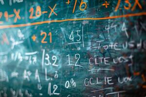 A chalkboard with math problems written on it photo