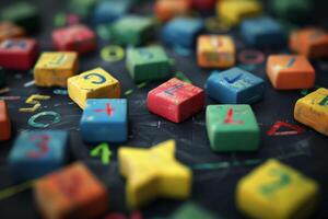 A colorful array of blocks with numbers and letters on them photo
