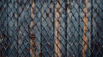 A close up of a metal fence with a pattern photo