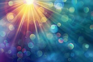 A colorful, blurry background with a bright sun shining through the center photo