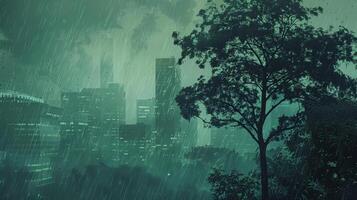 A city with a tree in the middle of it photo