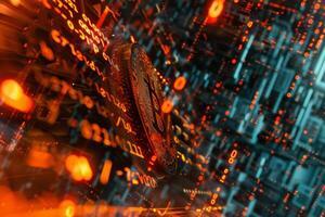 Bitcoin and blockchain technology in the background photo
