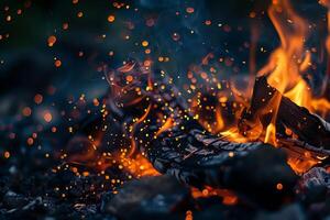 A close up of a fire with sparks photo