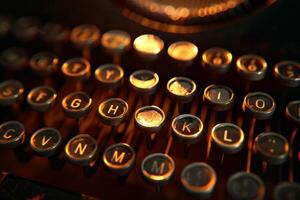 An old typewriter with keys lit up in the dark photo