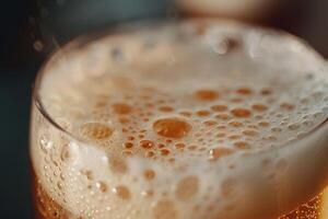 A close up of a glass of beer with bubbles photo