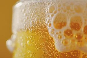 Close up of a glass of beer with bubbles photo