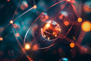 An abstract image of a sphere surrounded by glowing lights photo