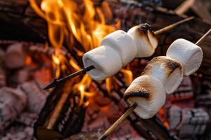 Marshmallows on sticks over a fire photo