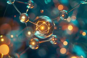 An intricate digital representation of atomic structure shows glowing particles and energy interactions in a colorful, futuristic style, emphasizing scientific concepts photo