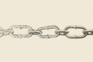 The artwork presents a close-up of a metallic chain link characterized by its intricate design, highlighting the texture and materials used. The neutral background accentuates the chain's details photo