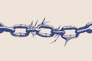 A striking illustration shows a broken metal chain link, symbolizing the themes of struggle, freedom, and resilience, underscoring the challenges of confinement and restriction photo