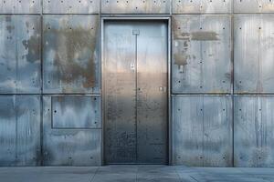 A door with a sign on it is in front of a wall photo