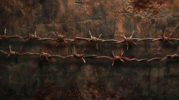Barbed wire on a rusty wall photo