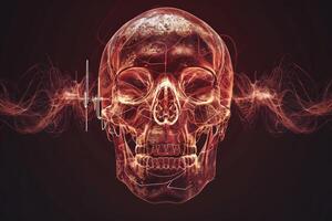 A skull with a red background and a red wave photo