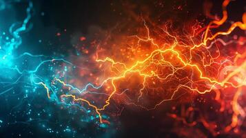 A colorful, dynamic image of two lightning bolts striking each other photo