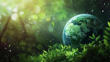 A green planet with a leaf on it photo