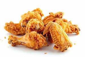 A generous serving of crispy fried chicken wings sits piled together, showcasing their golden-brown exterior and juicy appeal, ideal for any gathering photo